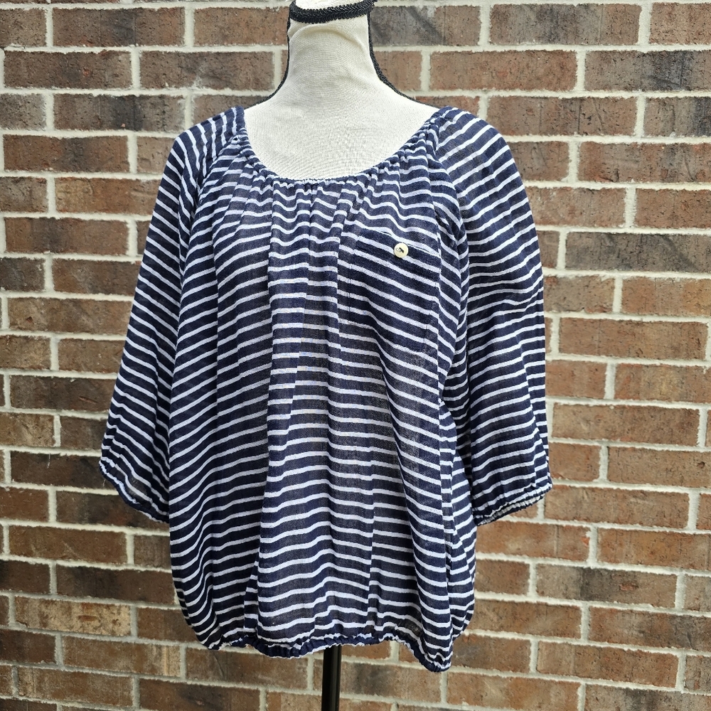 J. Crew Navy and White Striped Blouse